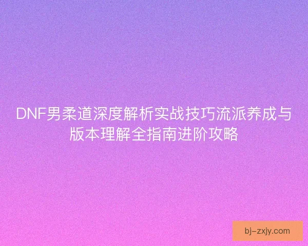 DNF男柔道深度解析实战技巧流派养成与版本理解全指南进阶攻略